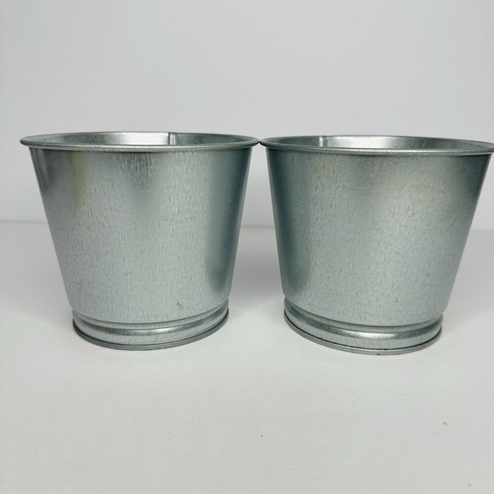 NEW! IKEA BINTJE Flower Pots #1817 Galvanized Steel Set of 2 4” Tall Sweden